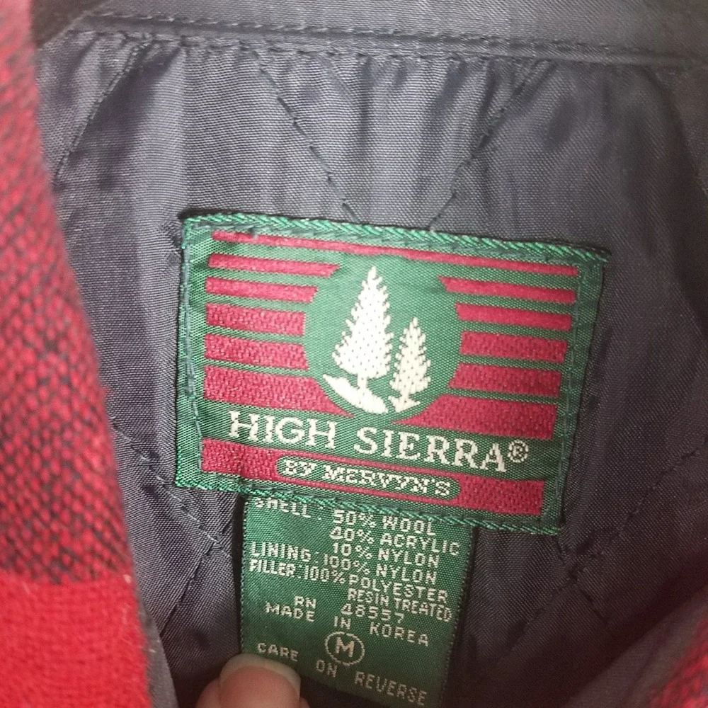 High Sierra Flannel Shirt Jacket Mens M Red Black Wool Quilted Buffalo Plaid VTG